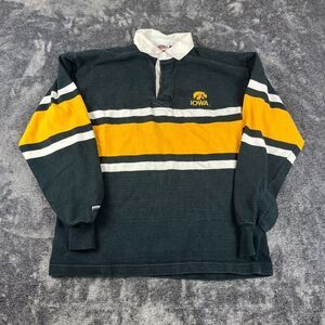 Vtg Barbarian Rugby Iowa Hawkeyes Long Sleeve Polo Striped Men's L Embroidered